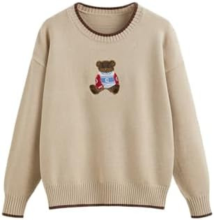 CIDER Women's Fall Sweaters Long Sleeve Cute Sweaters Bear Graphic Crewneck Soft Knit Casual Crop... | Amazon (US)