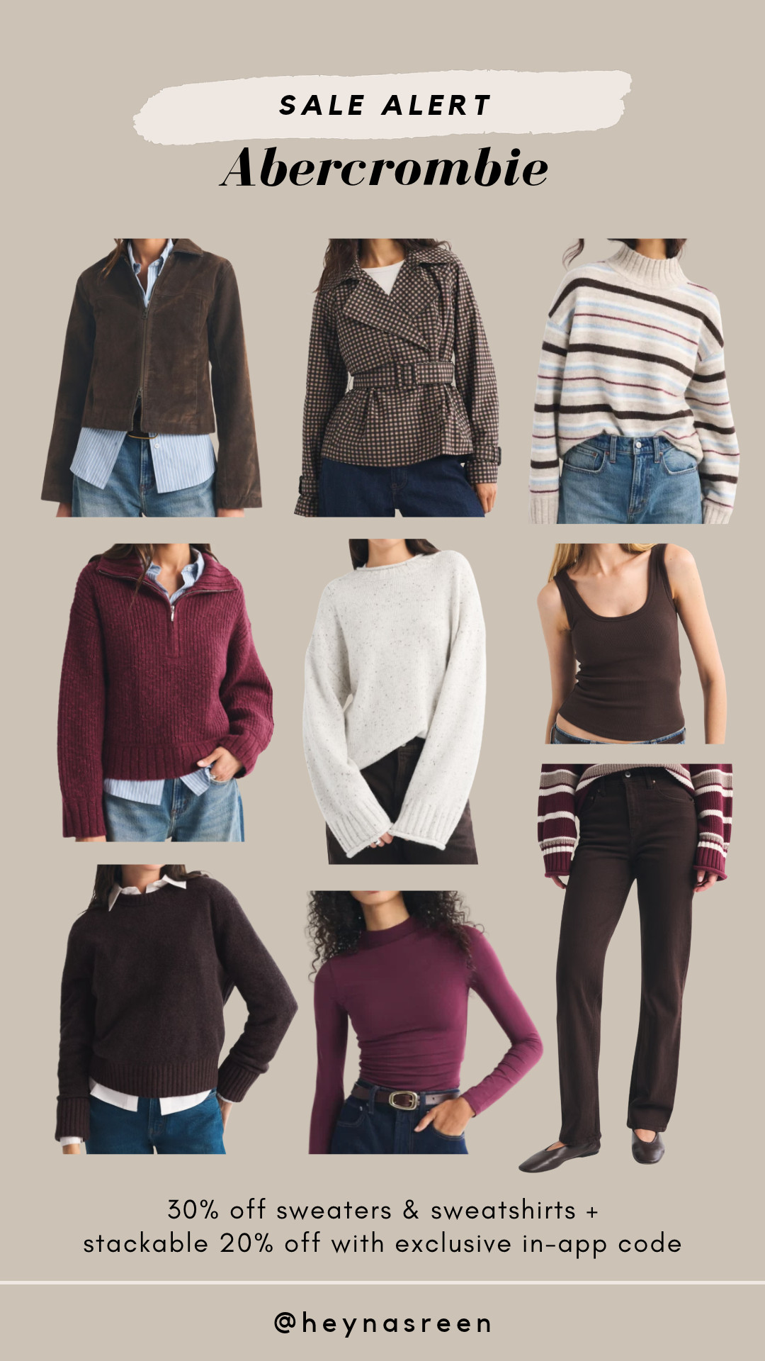 Get 30% off sweaters and sweatshirts plus a stackable 20% off with my exclusive in-app code at Abercrombie!