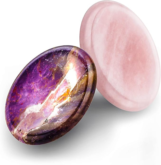 2 Pcs Thumb Worry Stones for Anxiety Chakra Stones Pink Crystal Amethyst Healing Crystal Chakra M... | Amazon (US)