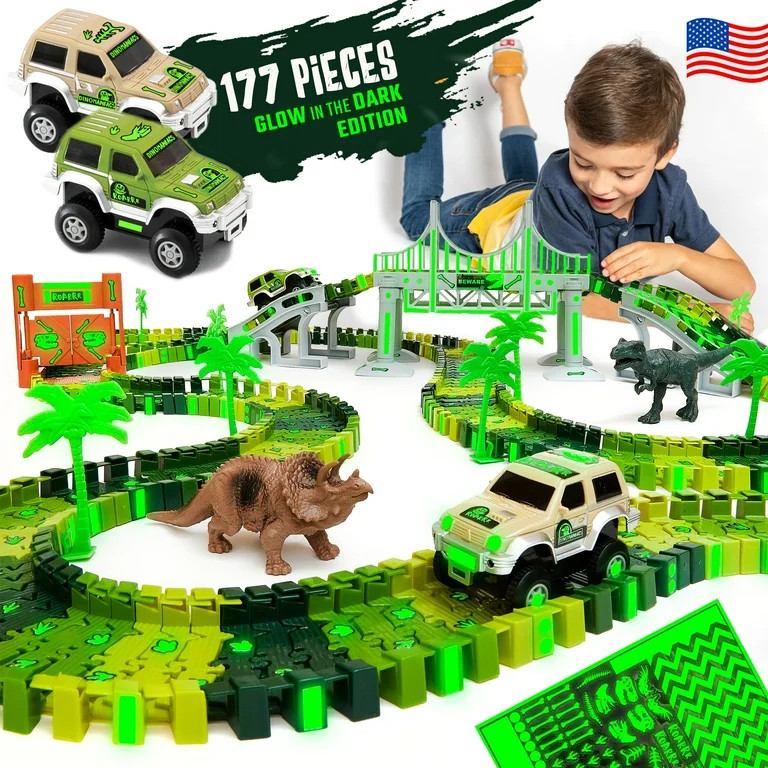 JITTERYGIT Dinosaur Toys Race Car Track Vehicle Playsets, 178 Pieces | Walmart (US)