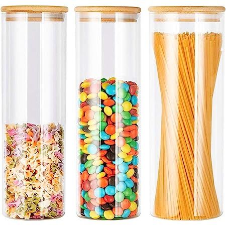 GoMaihe Storage Jars with Bamboo Lids Silicon Ring Set of 3, Air Tight Glass Kitchen Food Cereal ... | Amazon (UK)