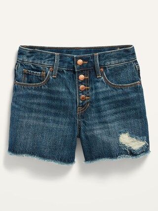 Extra High-Waisted Dark-Wash Distressed Cut-Off Jean Shorts for Girls | Old Navy (US)