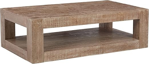 Signature Design by Ashley Waltleigh Rectangular Pine Wood Modern Cocktail Table, Distressed Brow... | Amazon (US)