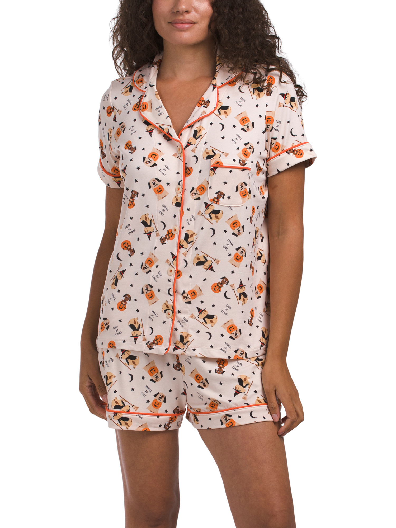 2pc Halloween Dogs Notch Collar Top And Shorts Pajama Set | TJ Maxx