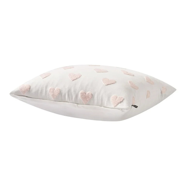 18" x 18" Tufted Hearts Cotton Decorative Pillow Cover, Pink and White, by My Texas House | Walmart (US)