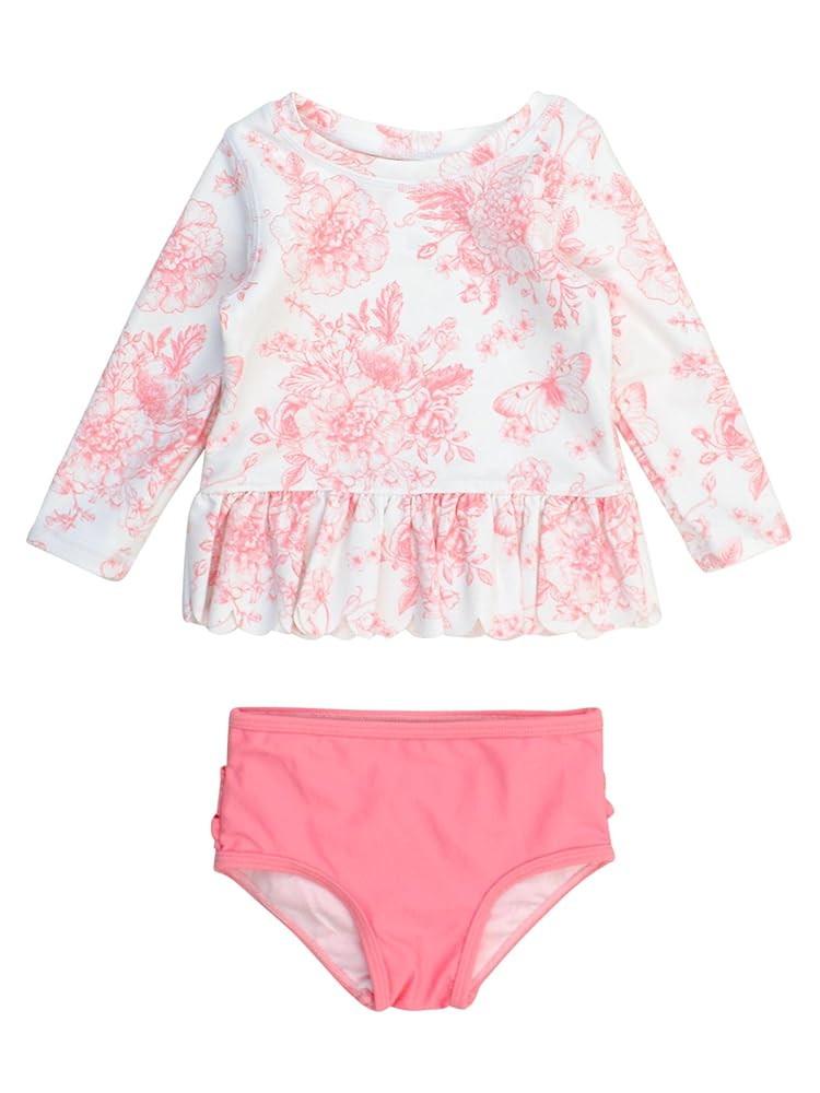 RuffleButts Baby/Toddler Girls Scalloped Long Sleeve Rash Guard 2-Piece UPF50+ Sun Protected Swim... | Amazon (US)
