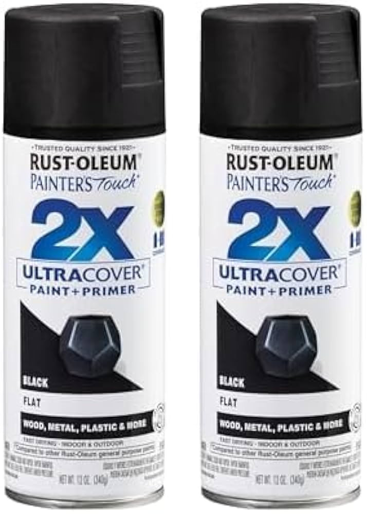 Rust-Oleum 249127 Painter's Touch 2X Ultra Cover Spray Paint, 12 oz, Flat Black (Pack of 2) | Amazon (US)