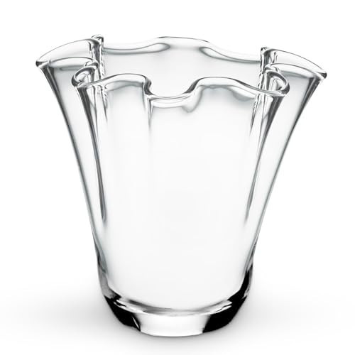 CYS EXCEL Clear Glass 3D Flower with Ruffle Rim Wavy Bouquet Trumpet Vase Unique Modern Home Décor Centerpieces Hurricane Floating Candle Holder | Amazon (US)
