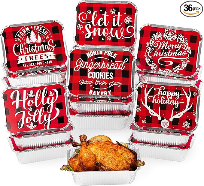 MALLMALL6 36Pcs Christmas Tin Foil Containers with Lids Covers for Cookie Exchange & Goody Party ... | Amazon (US)