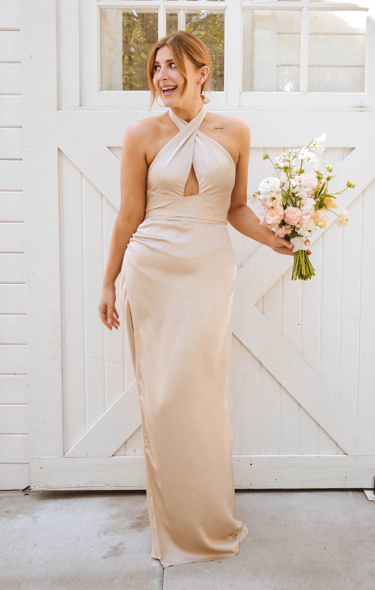 Adele Halter Maxi Dress ~ Champagne Luxe Satin | Show Me Your Mumu