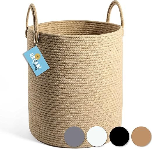 OrganiHaus Large Woven Baskets for Storage 15x18 | Cotton Rope Baskets for Storage | Tall Blanket... | Amazon (US)