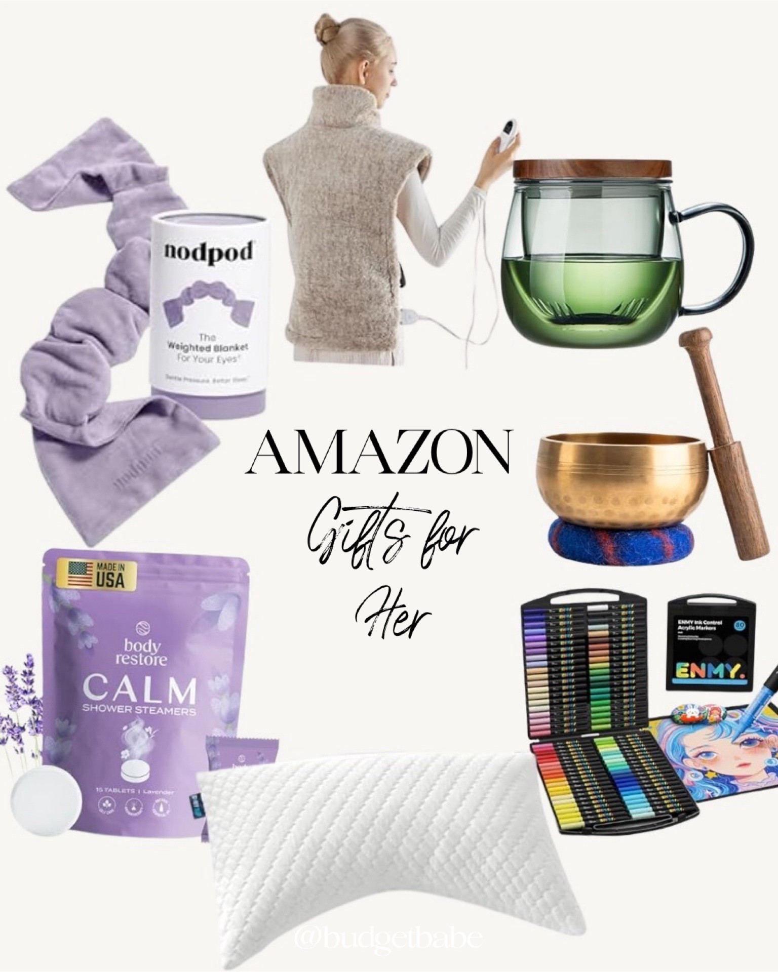 Amazon gifts for her, weighted sleep mask, electric heating pad, glass tea diffuser, calming shower steamers, Tibetan singing bowl, viral memory foam pillow, acrylic paint markers. #amazon Christmas holiday gift guide unique affordable 

#LTKGiftGuide #LTKFindsUnder100 #LTKHoliday