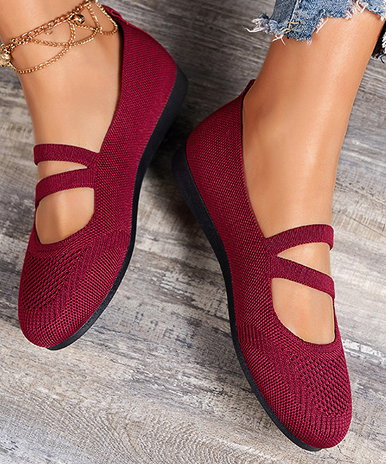 PAOTMBU Women's Mary Janes Wine - Wine Red Perforated Mary Jane - Women | Zulily