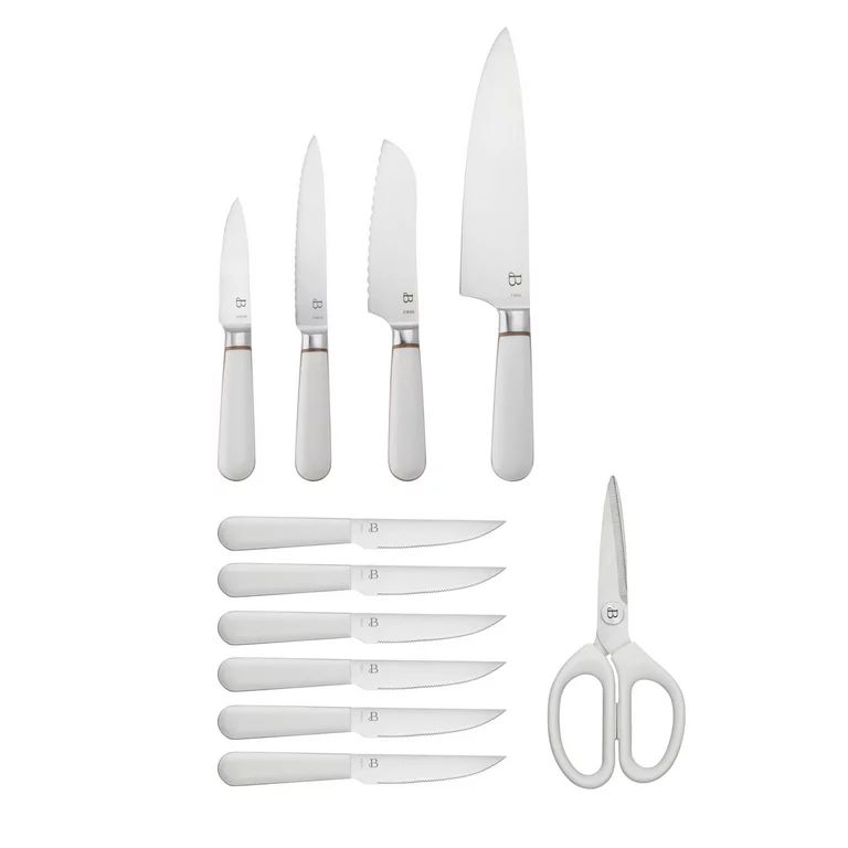 Beautiful 12-piece Forged Kitchen Knife Set in White with Wood Storage Block | Walmart (US)