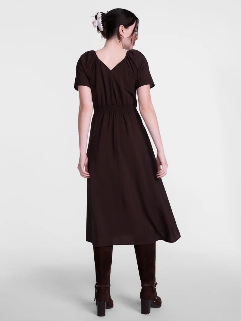 Scenario Women's and Women's Plus Puff Sleeve Seamed Dress, Sizes XS-4X | Walmart (US)