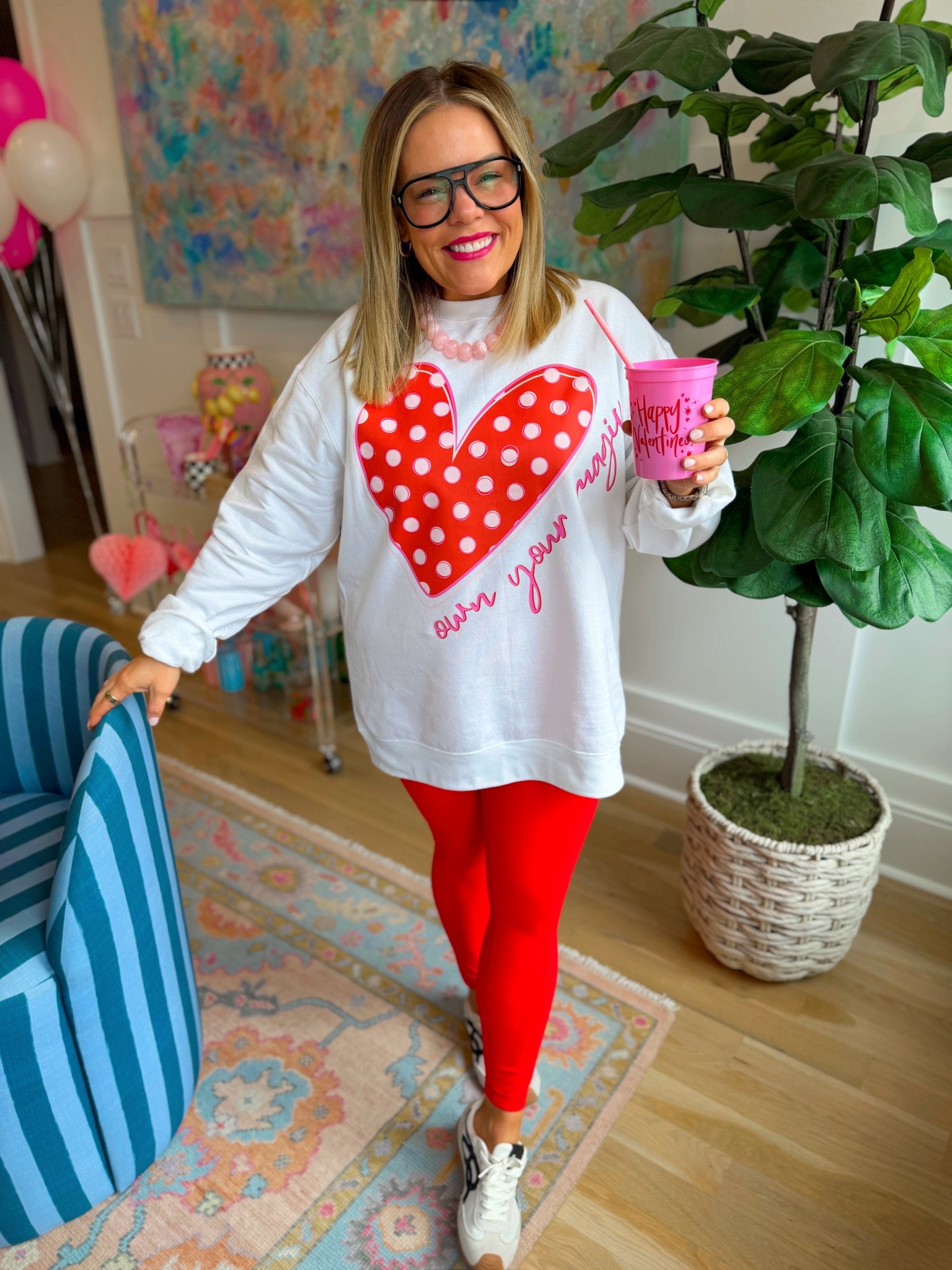 valentines day outfit, valentines day sweatshirt, preppy style, v day look, trendy outfit, women’s fashion, polka dot heart sweatshirt, red leggings, ootd 

#LTKSeasonal #LTKootd #LTKValentine