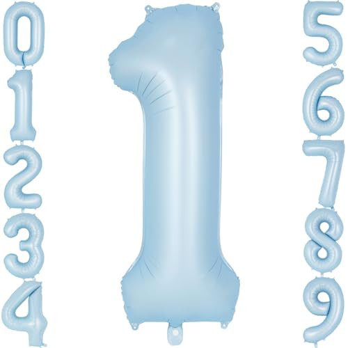 Light Blue Number 1 Balloon, 40 Inch Big Large Foil Number Balloons, Giant Mylar Number 1 Balloons for 1st First Birthday Baby Party Decorations Supplies Anniversary | Amazon (US)