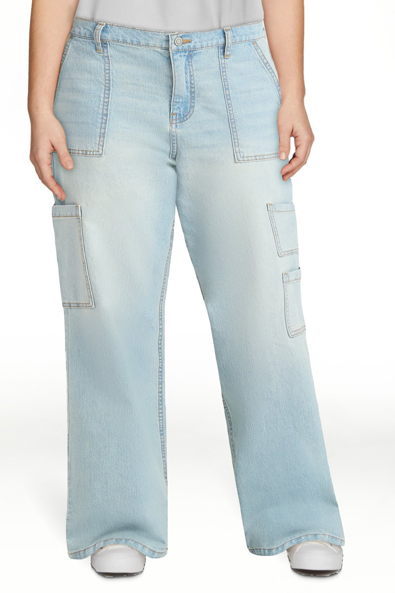 No Boundaries Cargo Wide Leg Jeans, 31" Inseam, Women's | Walmart (US)