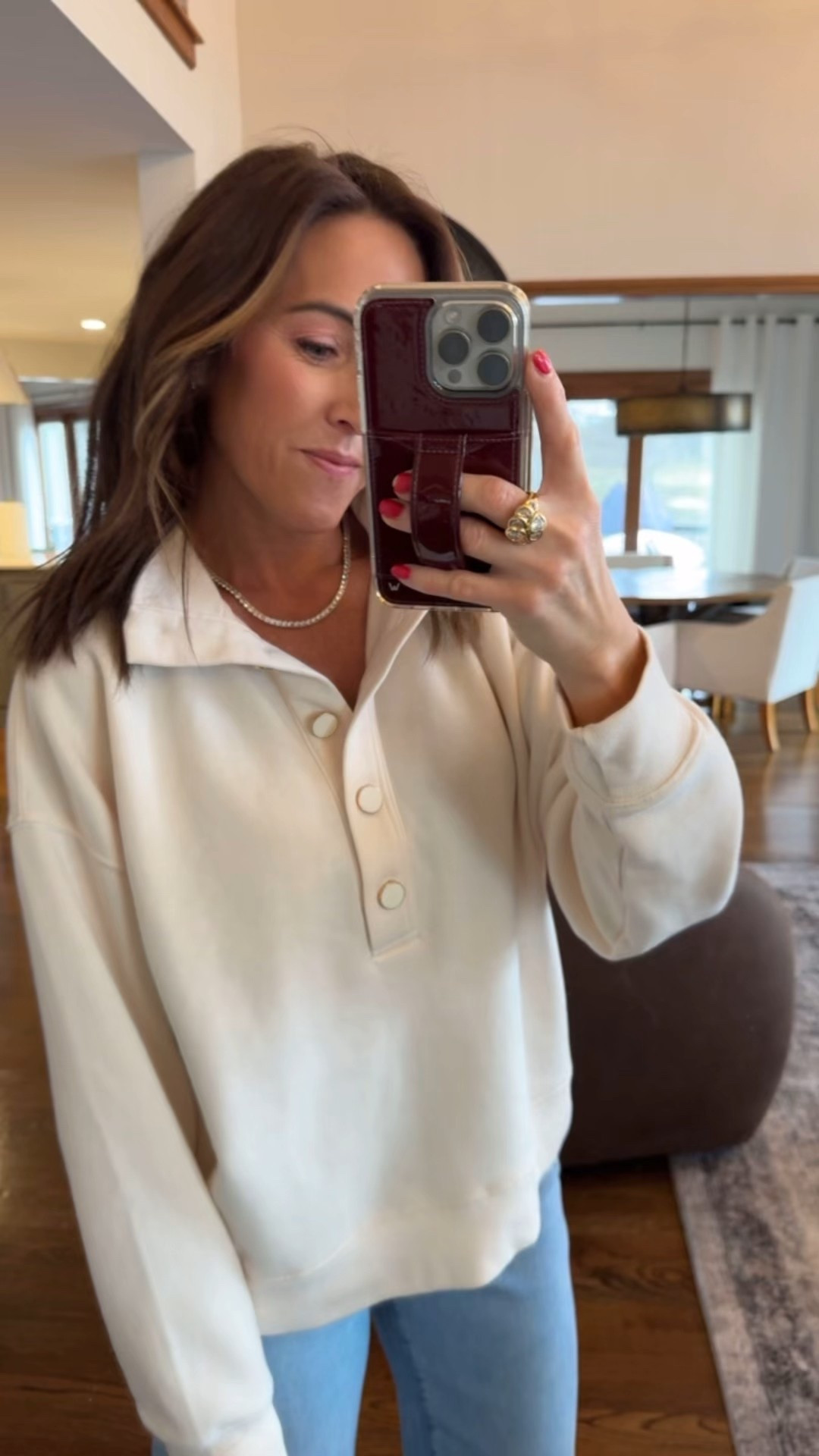 Size small sweatshirt. 
Jeans tts 

#LTKFindsUnder50 #LTKootd