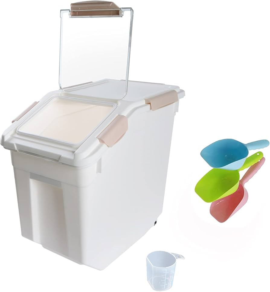 Airtight Flour Storage Container 25 lb Rice Storage Container with Wheels Seal Locking Lid, Food ... | Amazon (US)