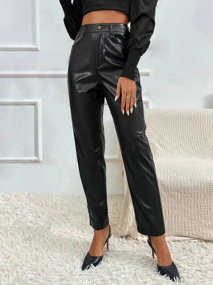 SHEIN BAE High Waist PU Leather Pants | SHEIN