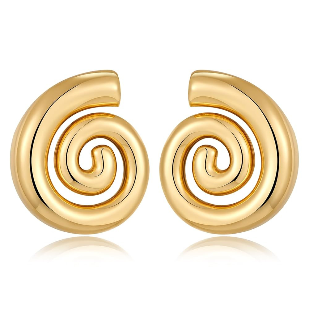 Gold Sliver Statement Earrings for Women - Spiral Swirl Chunky Vintage Stud Earrings, Trendy Jewe... | Amazon (US)