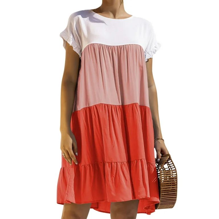 Sexy Dance Ruffle Hem Flutter Sleeve Dress For Women Beach Hoilday Casual Mini Swing Shirt Dress ... | Walmart (US)