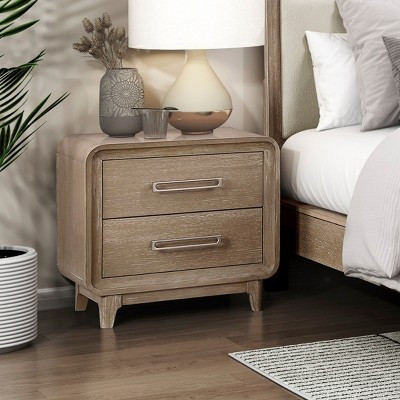 Brown Modern Wood Nightstand with 2 Drawers,Natural Finish Bedside Table for Bedroom,Curved Corner Wooden Nightstand Furniture - Koiai | Target