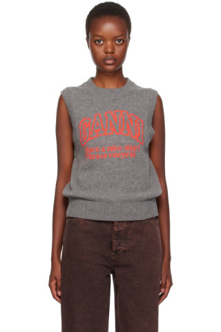 GANNI - Gray Graphic Vest | SSENSE