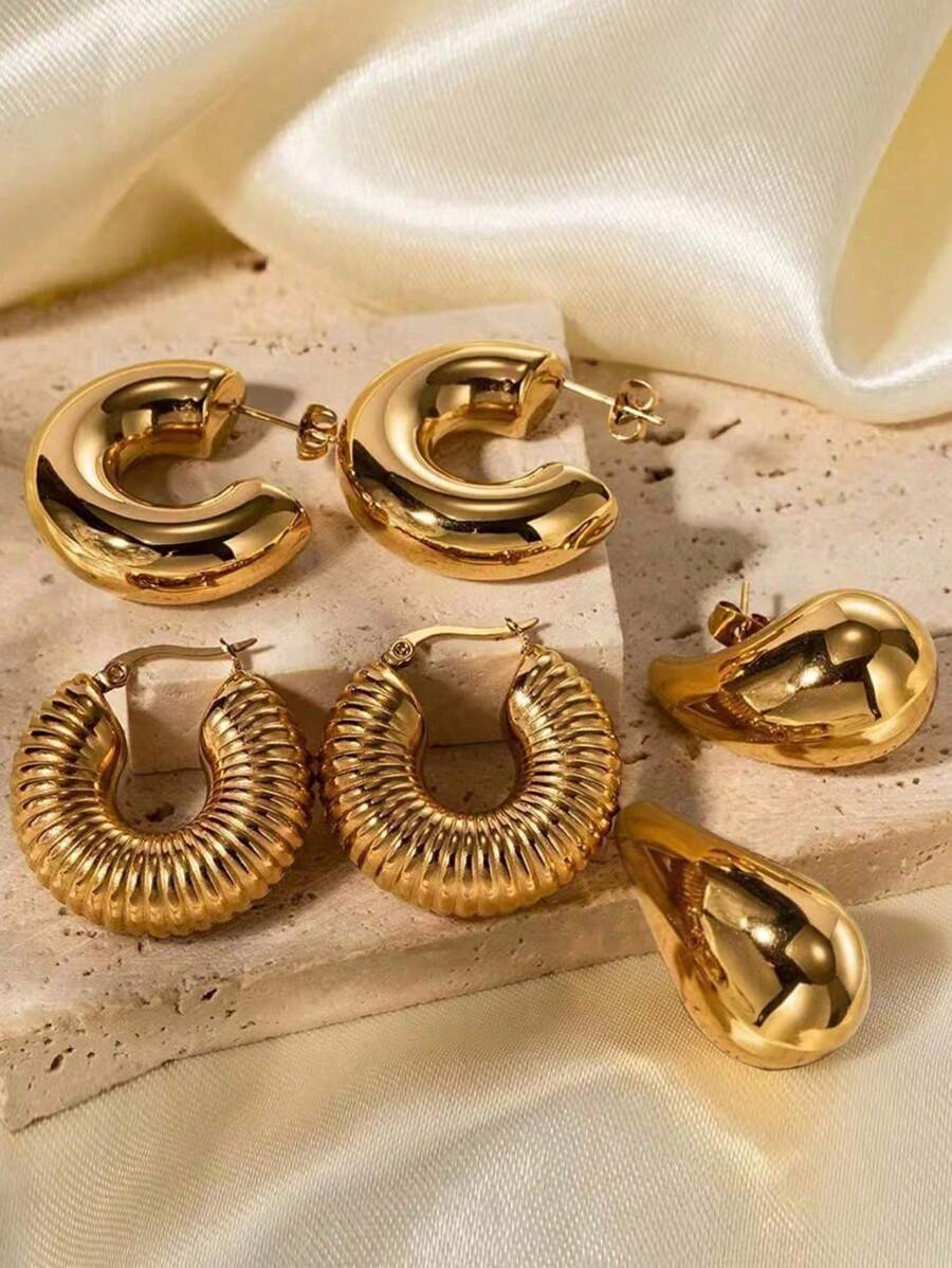 3pairs Fashion Stainless Steel Large & Jewelry For Women | SHEIN