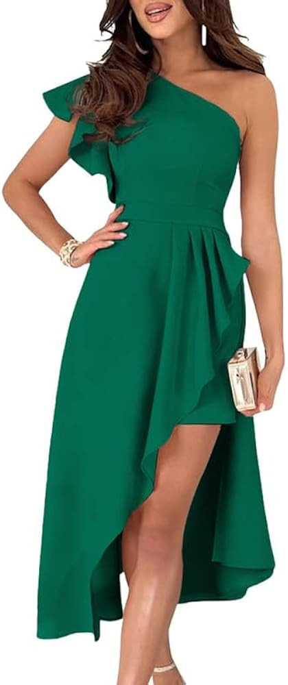 Dokotoo Womens One Shoulder Sleeveless Empire Waist Ruffle Asymmetrical High Low Bodycon Formal W... | Amazon (US)
