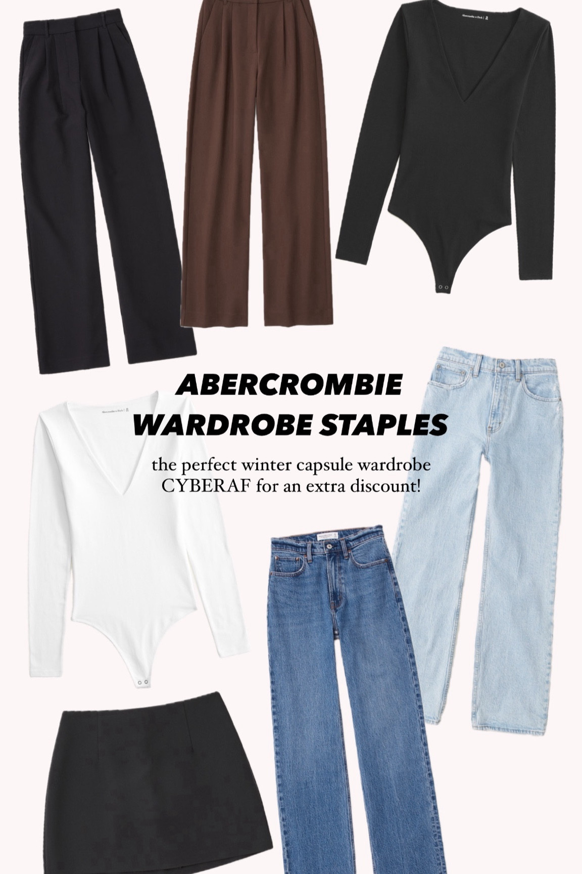 you can create an entire winter capsule wardrobe during the Abercrombie Black Friday Sale! they have the perfect basics including bodysuits, jeans, trousers, and more! use code CYBERAF for an extra 15% off on top of the 25% off going on right now! | I wear size 25 regular in jeans & 26 regular in trousers | size small in bodysuits | closet staples | wardrobe basics | capsule clothing | best of black friday sales 

#LTKCyberWeek #LTKGiftGuide #LTKsalealert