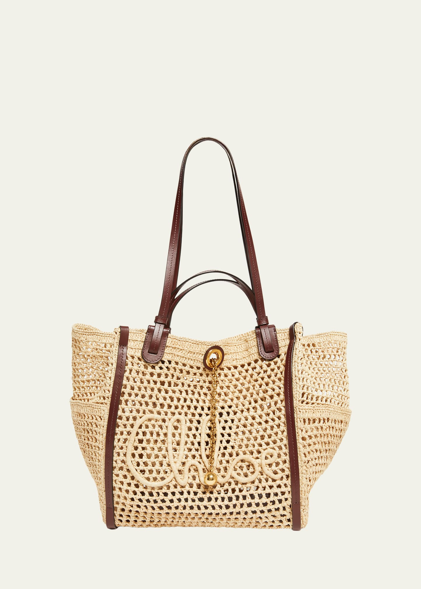 Chloe Logo Script Woven Raffia Tote Bag | Bergdorf Goodman