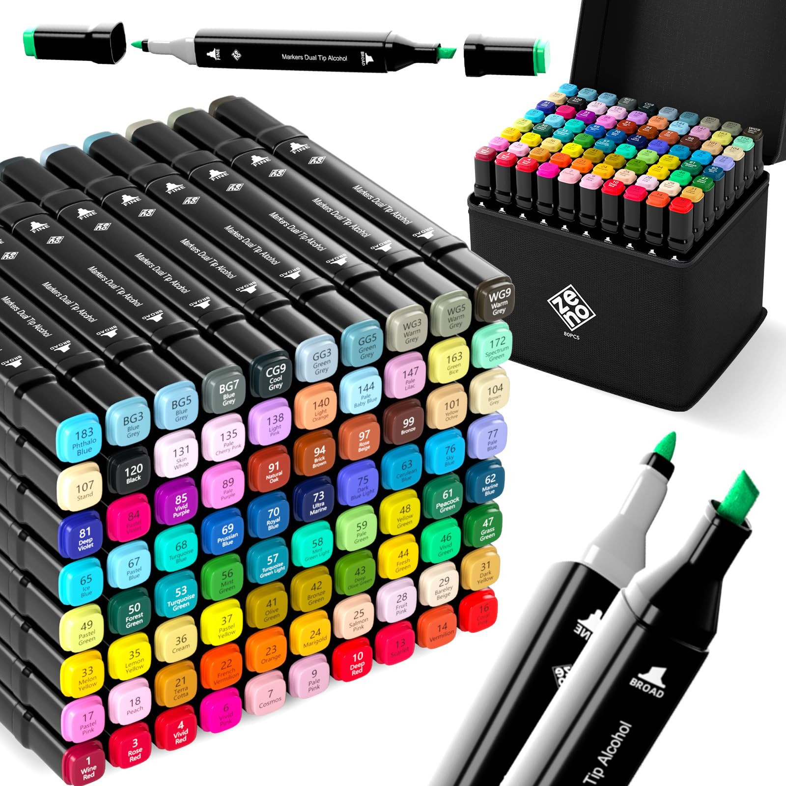ZENO 80 Alcohol Markers Dual Tip – Brush & Fine Tip Markers for Adult Coloring Books, Art Marke... | Amazon (UK)