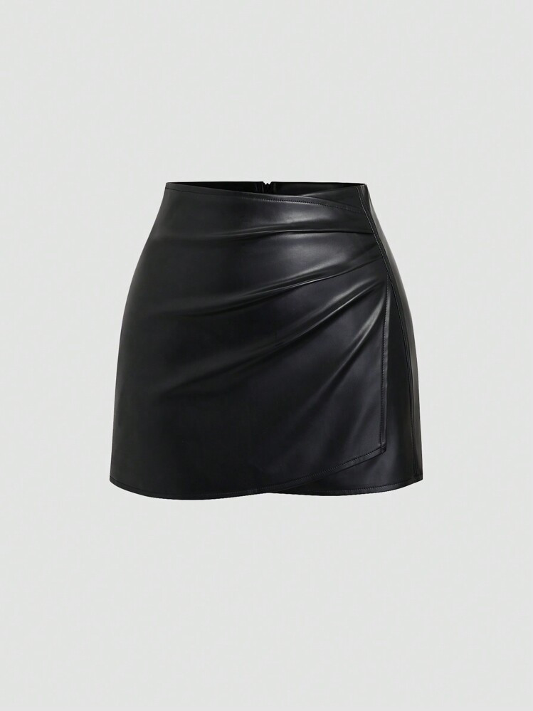 Sweetra Women's Retro American Style Sexy Bodycon Mini Skirt,Pu Leather,Solid Black,All Seasons | SHEIN