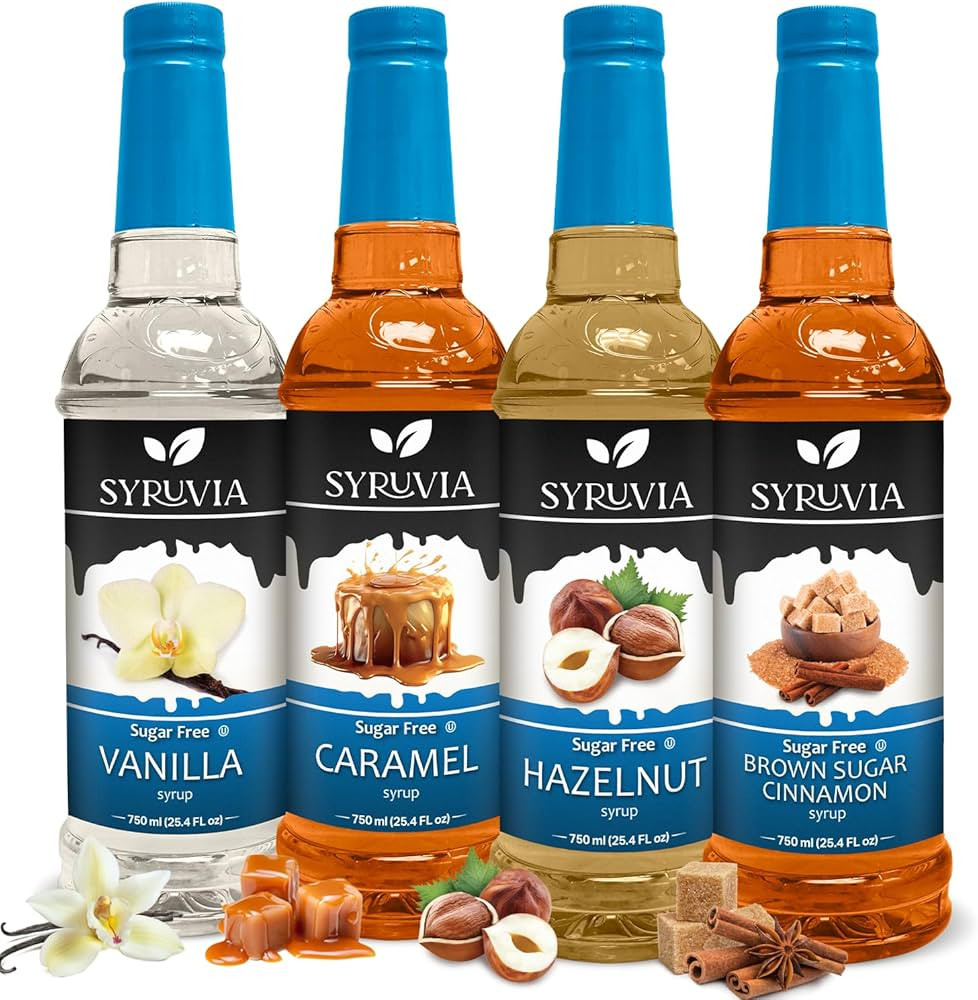 Syruvia Sugar Free Coffee Syrup Variety Pack: Vanilla, Caramel, Hazelnut, and Brown Sugar Cinnamo... | Amazon (US)