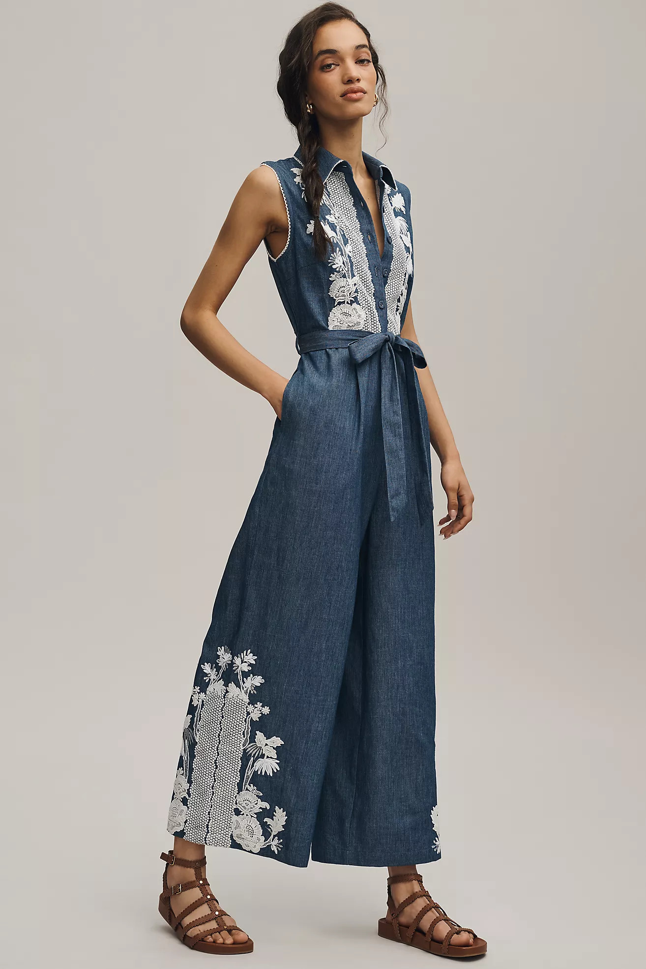 Ranna Gill Lace Denim Jumpsuit | Anthropologie (US)