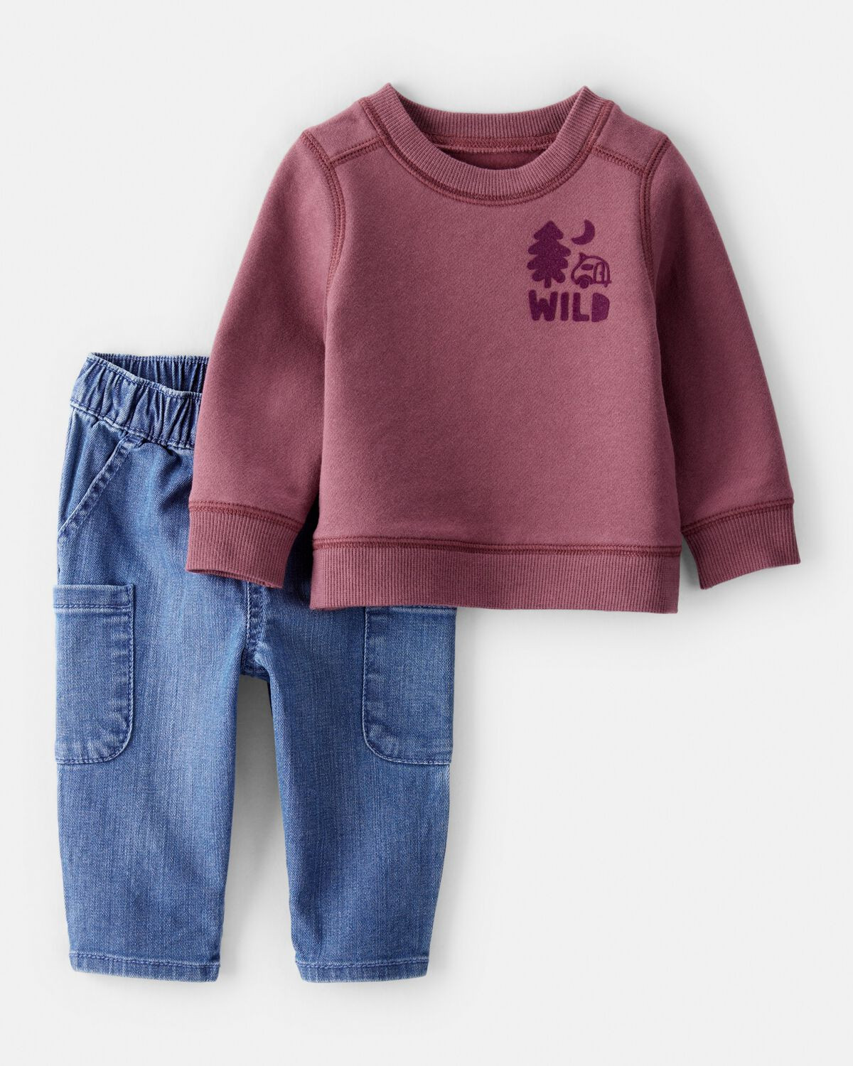 Baby Boy 2-Piece Camping Fleece Sweatshirt & Pant Set - Maroon/Blue | Carter's Inc