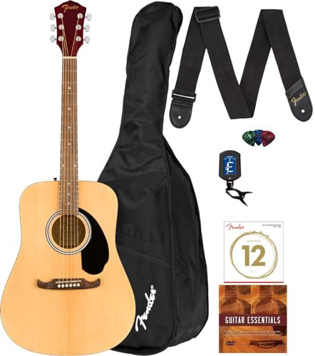 Fender FA-125 Dreadnought Acoustic Guitar - Natural Bundle with Gig Bag, Tuner, Strap, Strings, Picks, and Austin Bazaar Instructional DVD | Amazon (US)