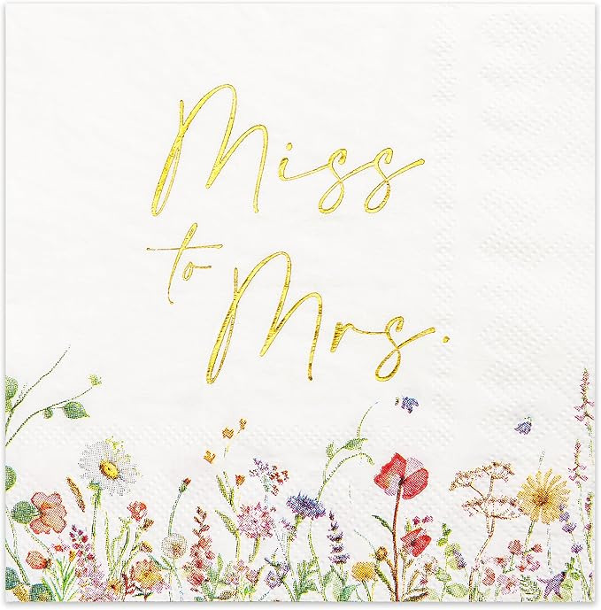 Crisky Floral Bridal Shower Napkins - Gold Foil Miss to Mrs Paper Disposable Napkins for Engageme... | Amazon (US)