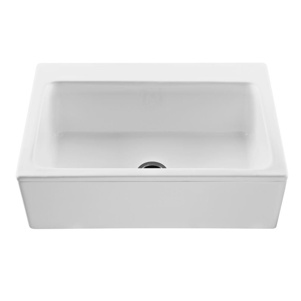Reliance McCoy Farmhouse Apron-Front Cross Link Acrylic 33 in. Single Bowl Kitchen Sink in White | The Home Depot