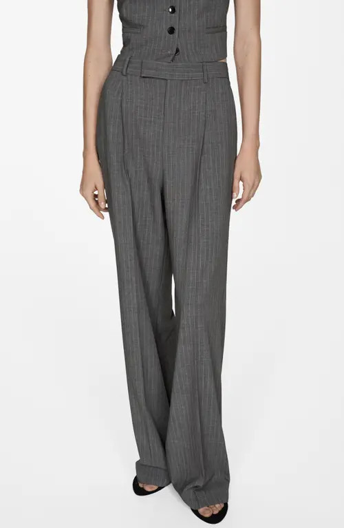 MANGO Pinstripe Pleat Front Pants in Grey at Nordstrom, Size 8 | Nordstrom