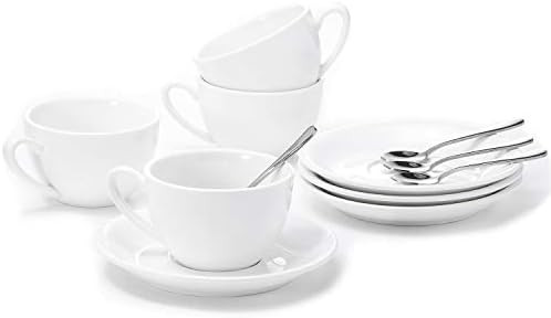 Aozita Porcelain Cappuccino Cups and Saucers with Espresso Spoons - 6 Ounce Espresso Cups for Lat... | Amazon (US)