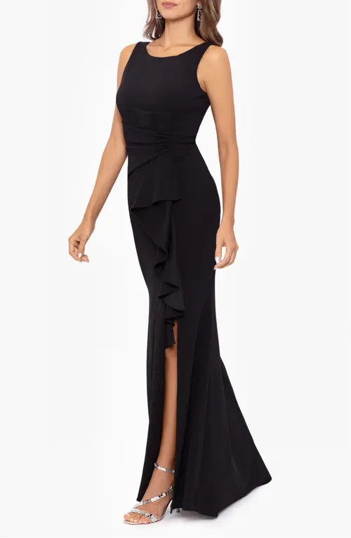 Betsy & Adam Ruffle Bow Gown in Black at Nordstrom, Size 10P | Nordstrom