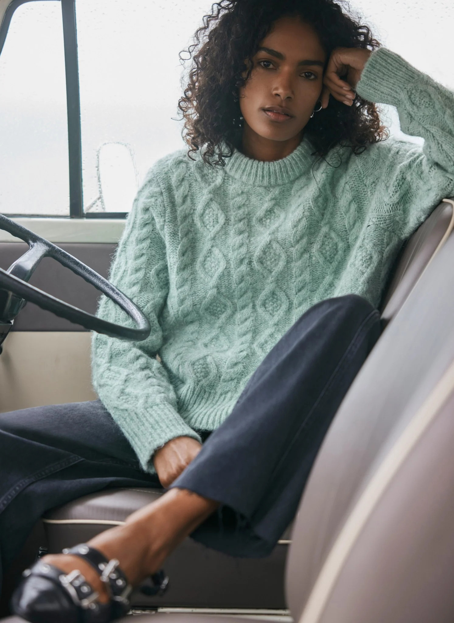 Green Cable Knit Jumper | Mint Velvet