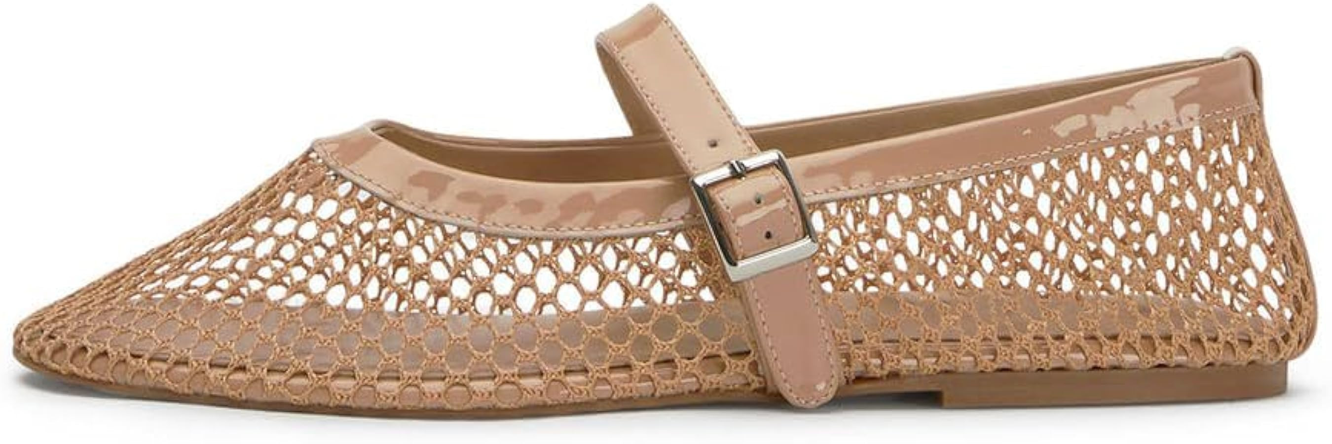 Mesh Ballet Flats for Women Fishnet Mary Jane Flat Shoe Buckle Strap Casual Office Ballerinas Sho... | Amazon (US)