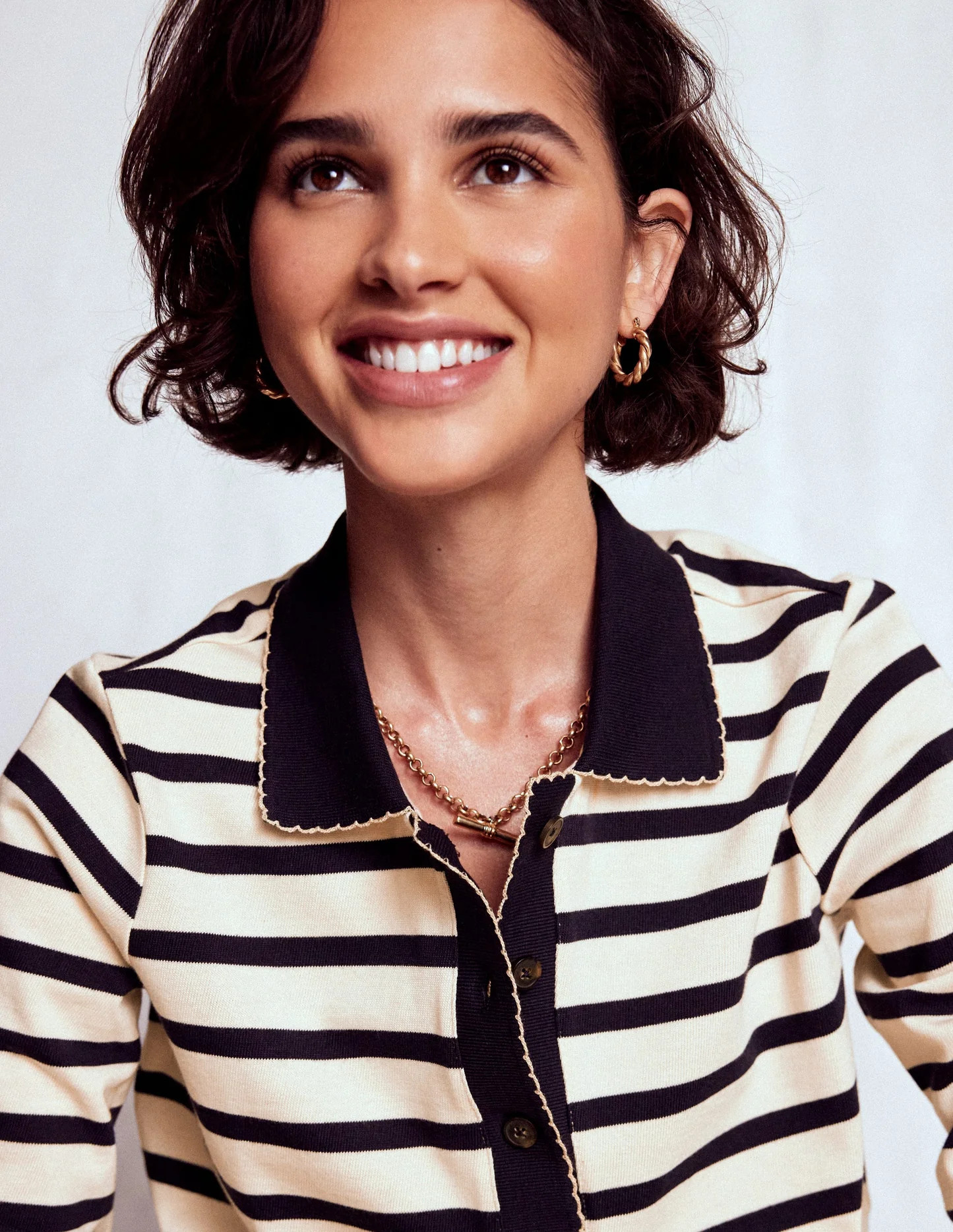 Collared Mariner-Ivory and French Navy Stripe | Boden (US)