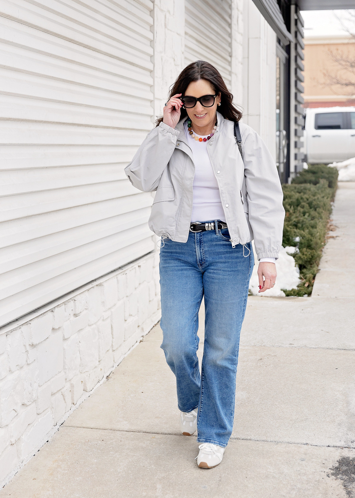 A simple white tee gets an upgrade with a cropped jacket and statement necklace. Perfect for running errands or lunch out. 

 #LTKootd #LTKSeasonal #LTKOver40