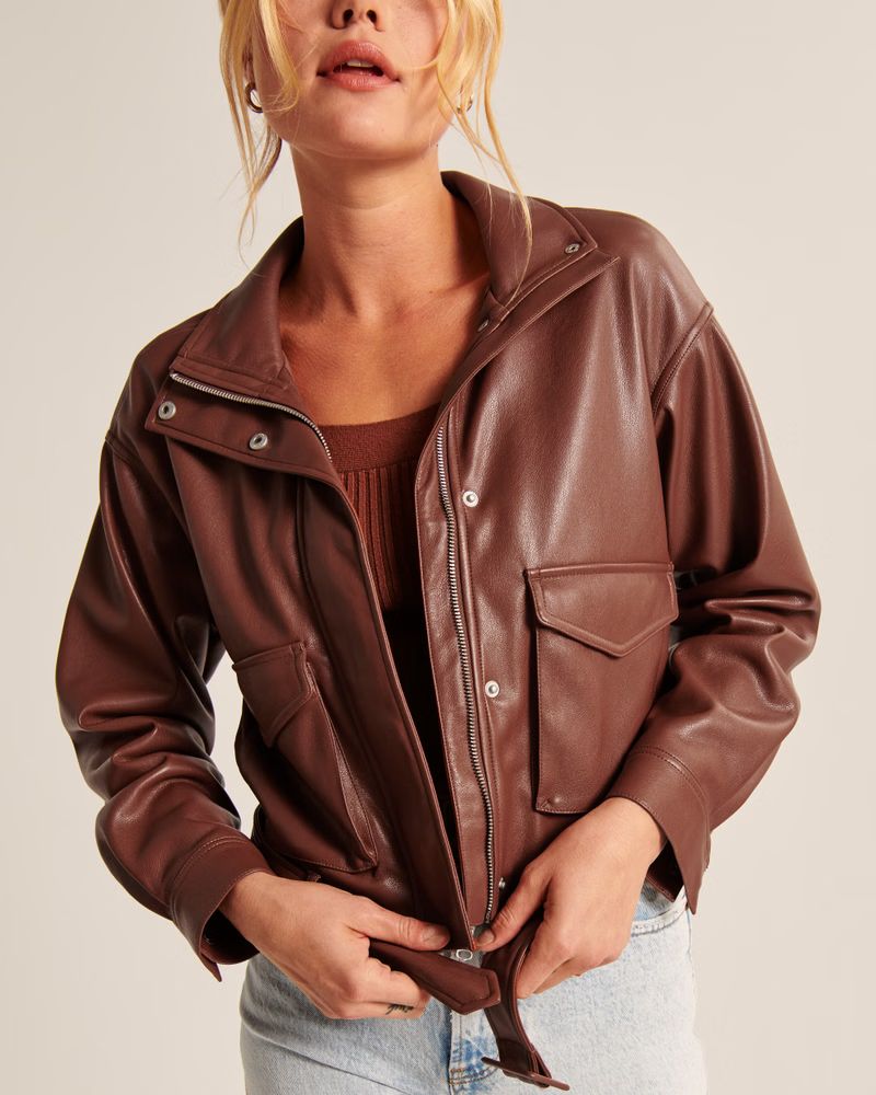 Women's Faux Leather Utility Bomber Jacket | Women's Up To 50% Off Select Styles | Abercrombie.co... | Abercrombie & Fitch (US)