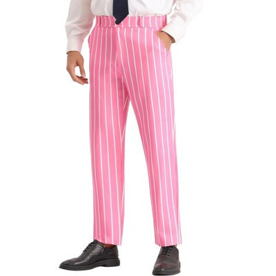 Lars Amadeus Men's Business Flat Front Contrasting Colors Stripes Printed Trouser Pink 34 | Target